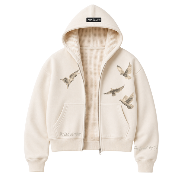 A*Dove Cropped Thermal-Lined Zip Hoodie