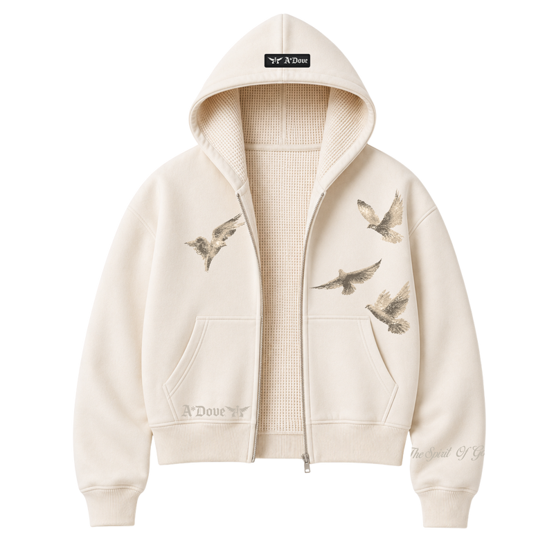 A*Dove Cropped Thermal-Lined Zip Hoodie