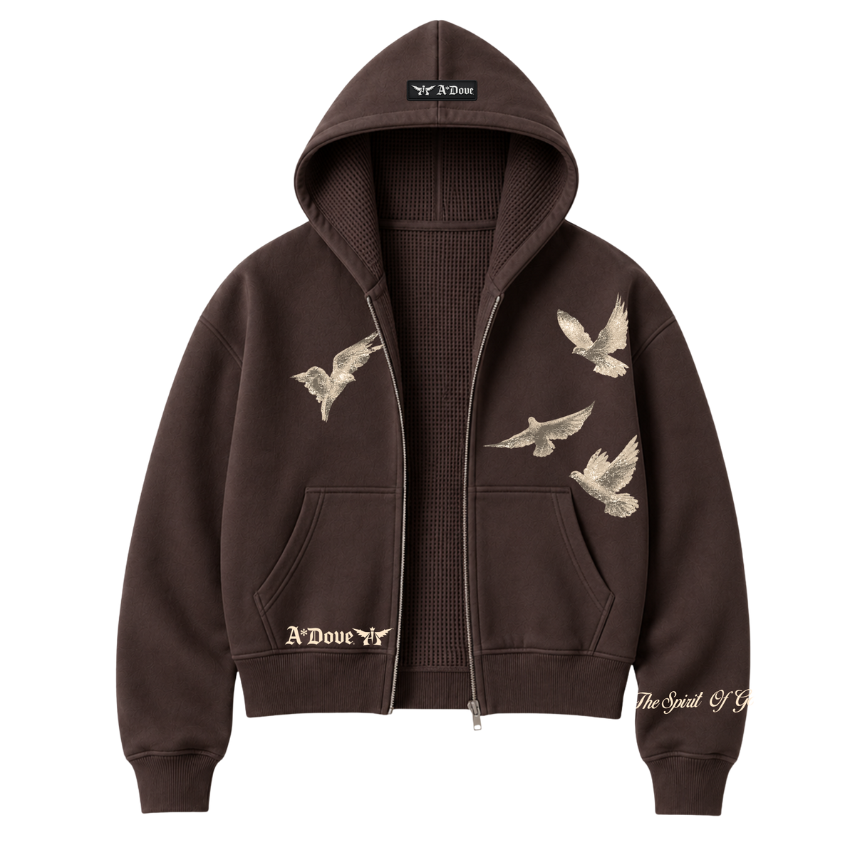 A*Dove Cropped Thermal-Lined Zip Hoodie
