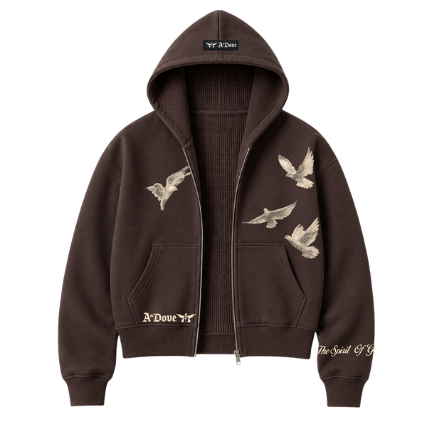 A*Dove Cropped Thermal-Lined Zip Hoodie