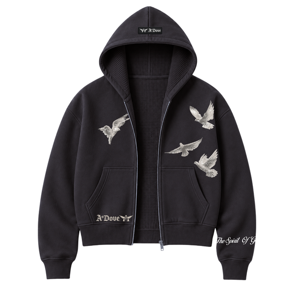 A*Dove Cropped Thermal-Lined Zip Hoodie